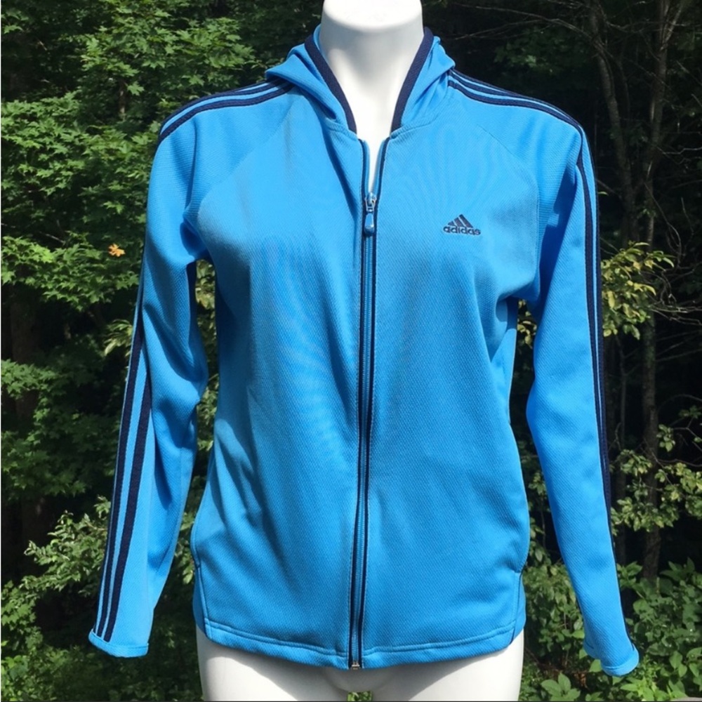 Discontinued sky blue Adidas Firebird hoodie jacket size S